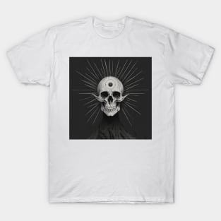 Monotone Illustration of Skull T-Shirt